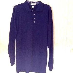 Express Mark Navy Collared Henley Long Sleeve Polo Shirt Large